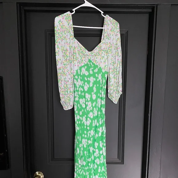 green emerald velvet dress Rixo Ginger Poppy Jacquard Tie Waist Midi Dress